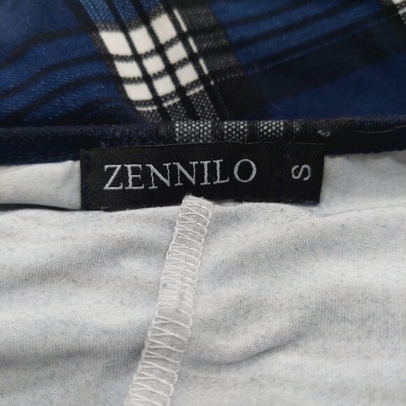 Zennilo Dress Size Small Blue Multicolor Plaid Short Sleeve Tunic With Pockets - Picture 3 of 9